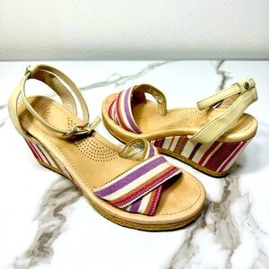 UGG Colorful Stripes Ankle Straps Purple Red Orange Platform Wedges Sandals, 8